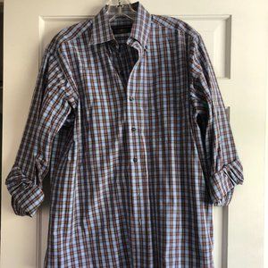 blue+burgundy plaid long sleeve button down shirt